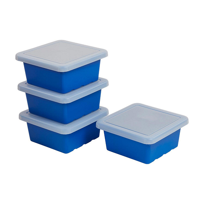 ECR4Kids Square Bin with Lid, Storage Containers, Blue, 4-Pack Image