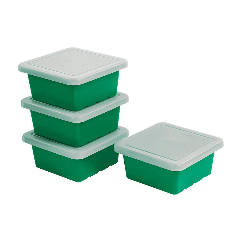 ECR4Kids Square Bin with Lid, Storage Containers, Green, 4-Pack Image
