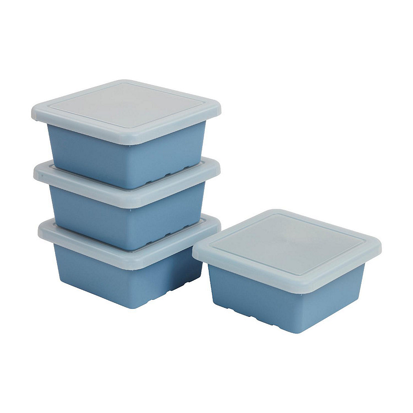 ECR4Kids Square Bin with Lid, Storage Containers, Powder Blue, 4-Pack Image