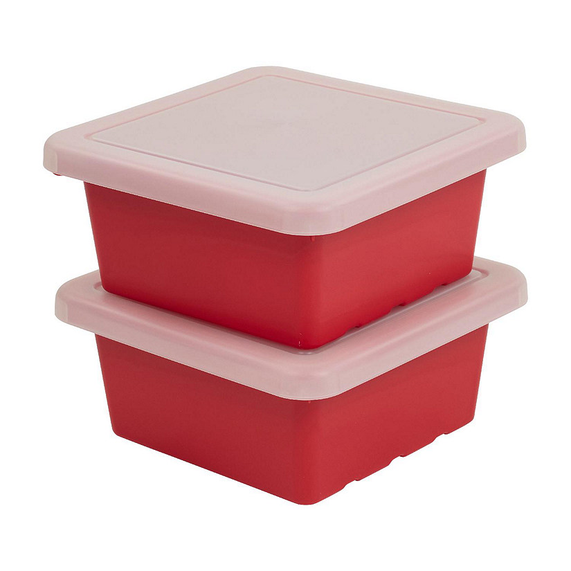 ECR4Kids Square Bin with Lid, Storage Containers, Red, 2-Pack Image