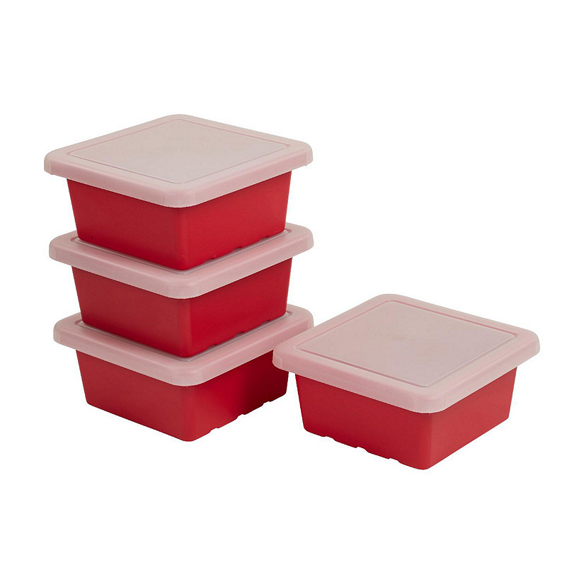 ECR4Kids Square Bin with Lid, Storage Containers, Red, 4-Pack Image