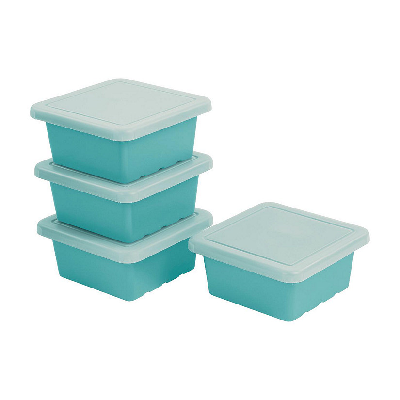 ECR4Kids Square Bin with Lid, Storage Containers, Seafoam, 4-Pack Image