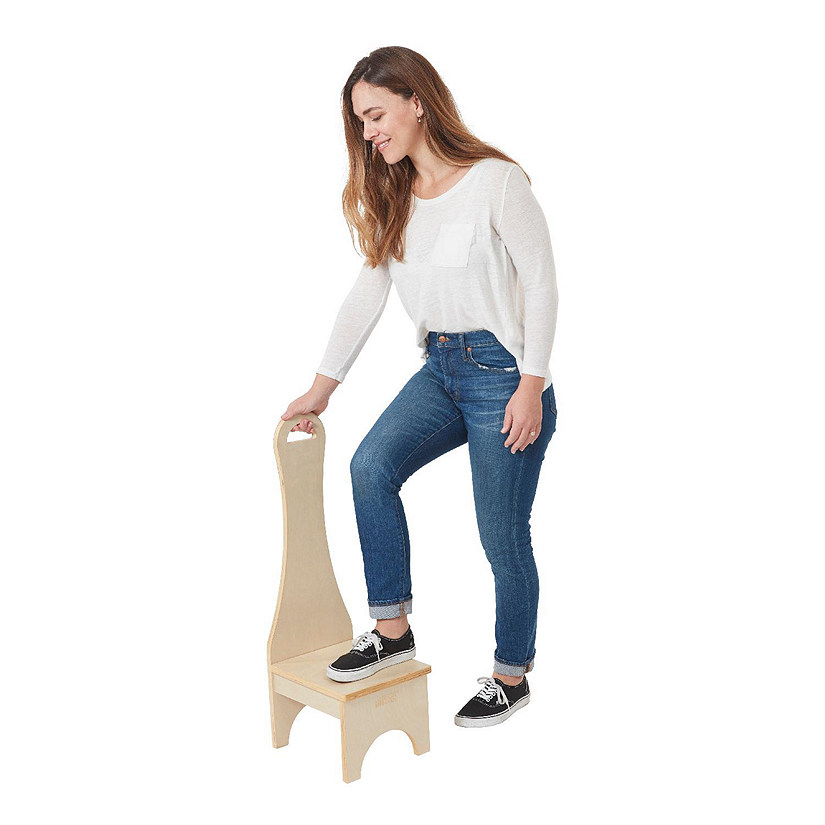 ECR4Kids Stepstool with Long Handle, One Step, Natural Image