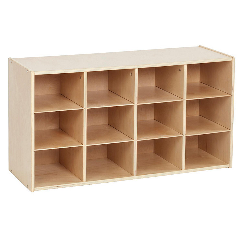 ECR4Kids Streamline 12 Cubby Tray Storage Cabinet, 3x4, Classroom Furniture, Natural Image