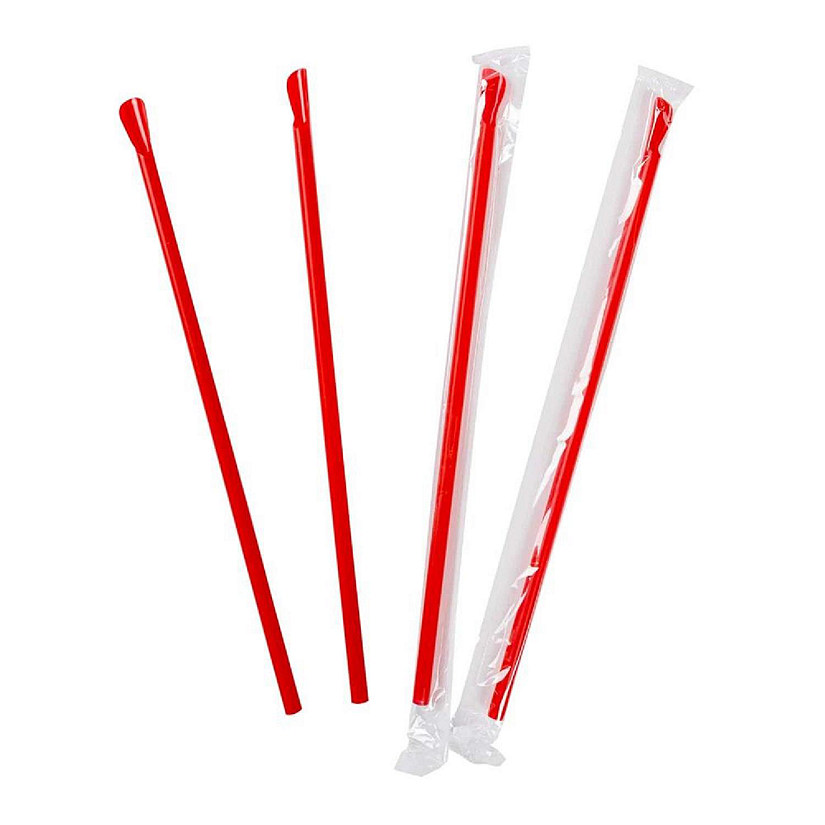 Edge Collections  - 10" - Spoon Giant Red Poly Wrapped Straws! Image
