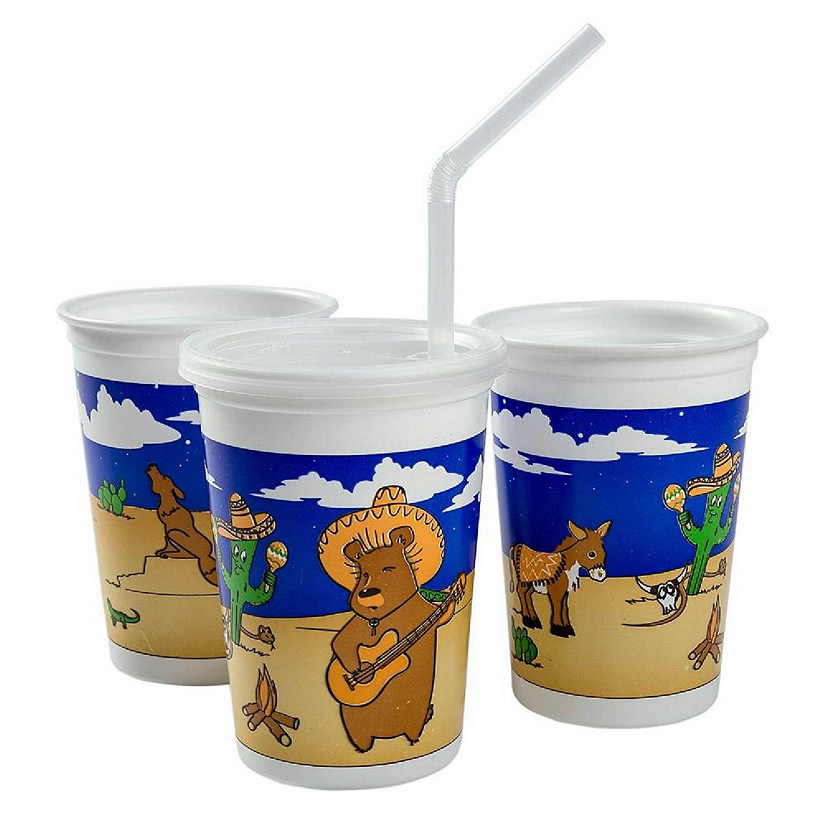 Edge Collections  - 12&quot; - Multicolor - Mexican Theme Thermo Cups With Straws and Lids! Image