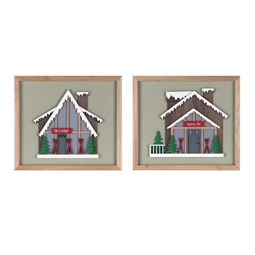Edge Collections - 24x36" - Multicolor - Ski Lodge Framed Wall Art! Image