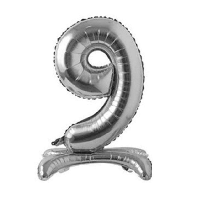 Edge Collections - 28" - Silver Foil Balloons Standing Numbers 9 Image