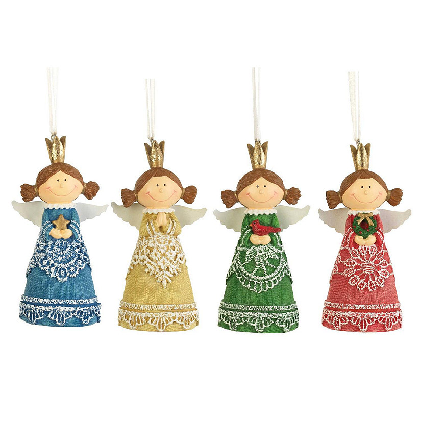 Edge Collections - 3.5" - Multicolor - Angel Assorted Resin Ornament 4 Count! Image