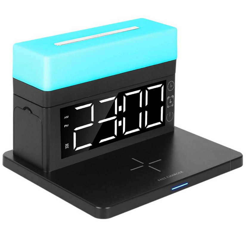 Edge Collections 3 In 1 Wireless Charger Dock With Alarm Clock & Colorful Night Light
