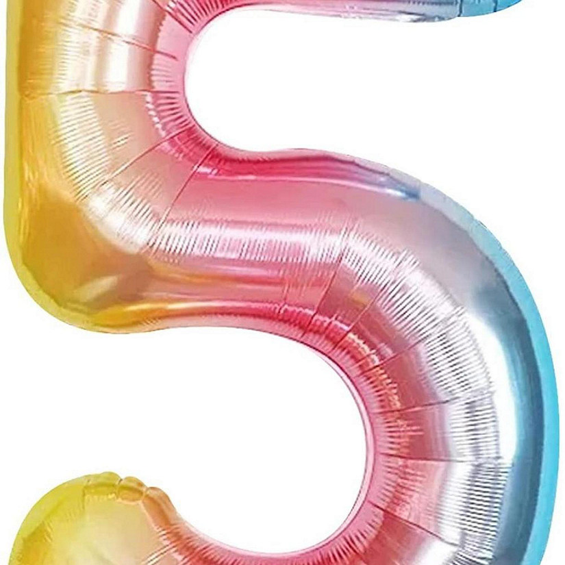 Edge Collections - 34&quot; - Rainbow Foil Balloons Numbers 5 Image