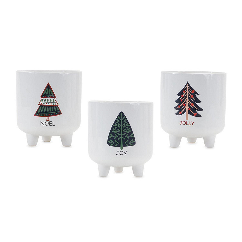 Edge Collections - 8" - White with Navy Blue - Footed Pine Tree Planter! Image