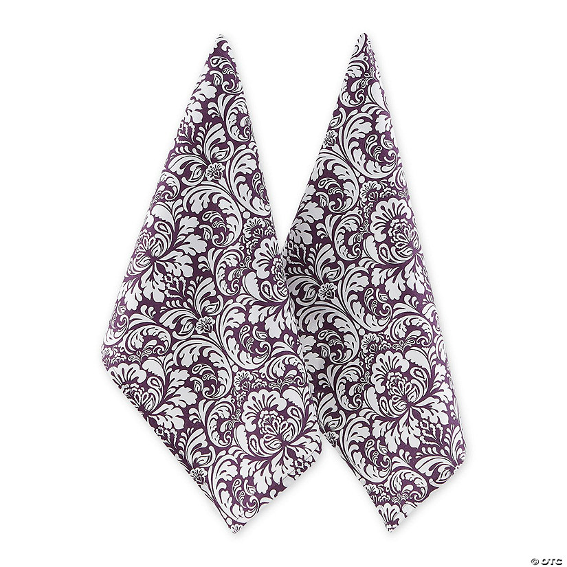 Eggplant Damask Dishtowel (Set Of 2) Image