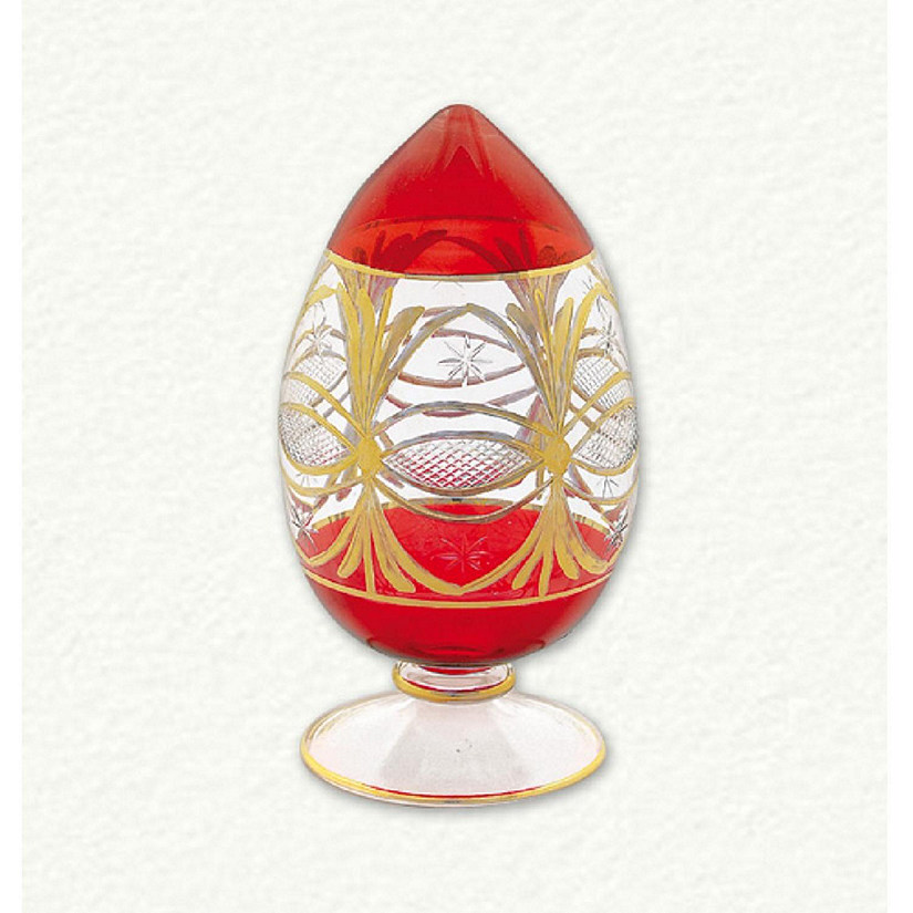 Egyptian Glass Decorative Red Egg with Gold Etched Pattern Made in Egypt Image