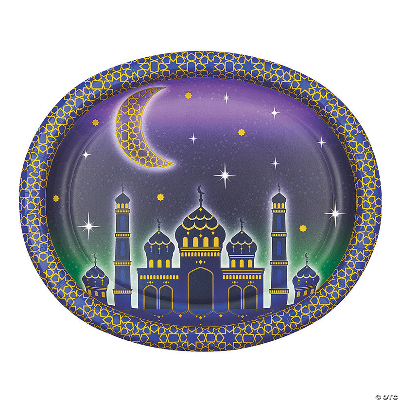 Eid Celebration Night Sky Oval Paper Dinner Plates - 8 Ct. Image