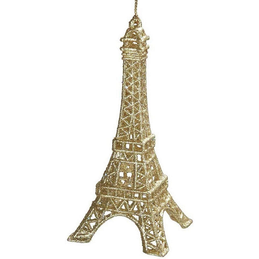 Eiffel Tower Gold Glittered Acrylic Ornament 5 12 Inches High x 2 12 Inches Sq. Base Image