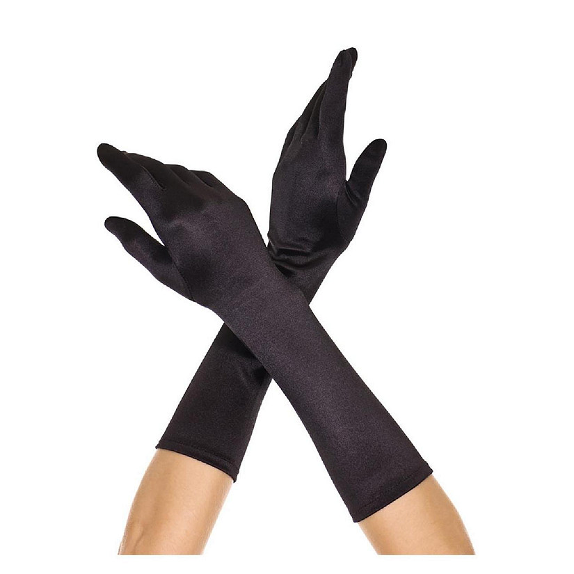 Elbow Length Satin Gloves - Black Image