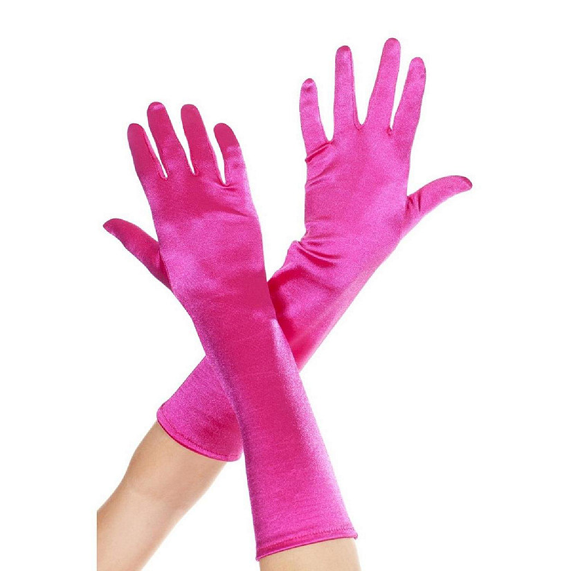 Elbow Length Satin Gloves, Hot Pink Image