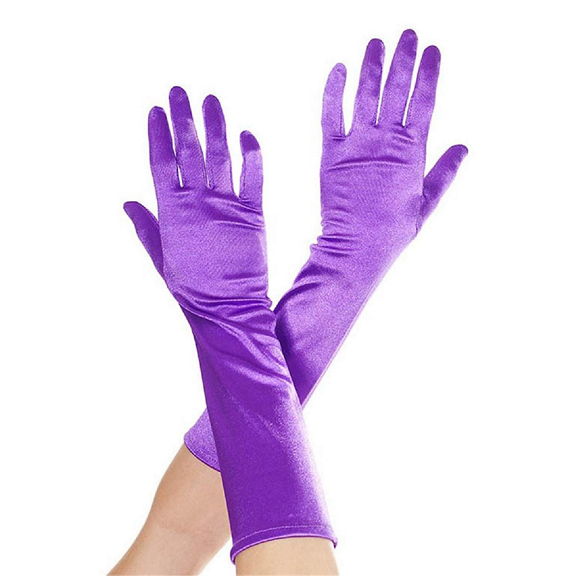 Elbow Length Satin Gloves, Purple Image