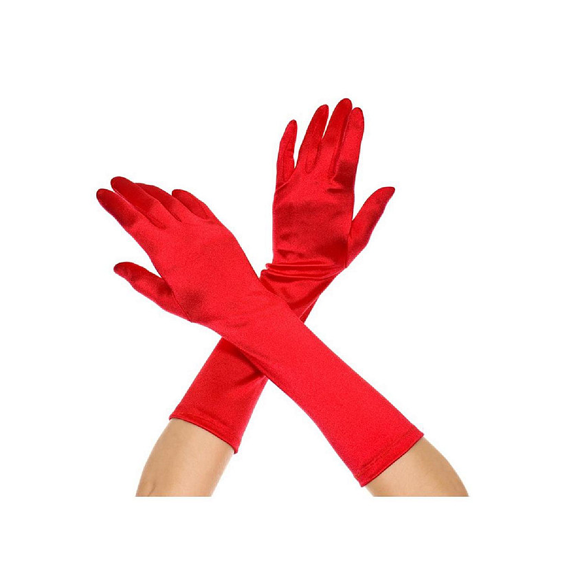 Elbow Length Satin Gloves - Red Image