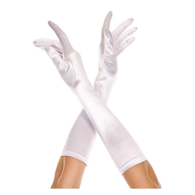 Elbow Length Satin Gloves - White Image
