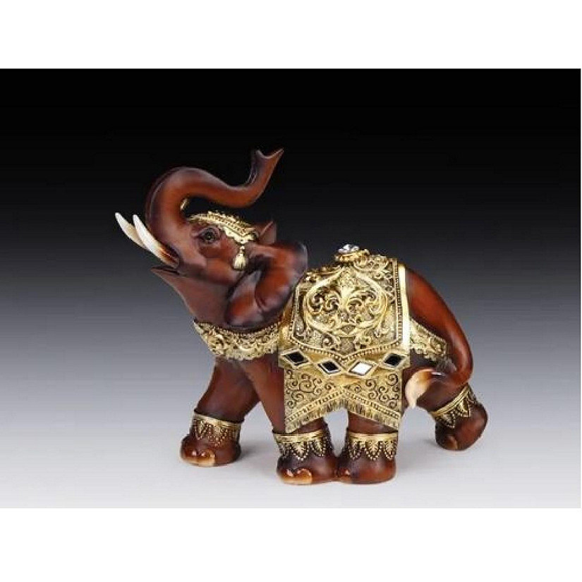 Elephant With Golden Decoration 5.9 Inch Figurine New Image