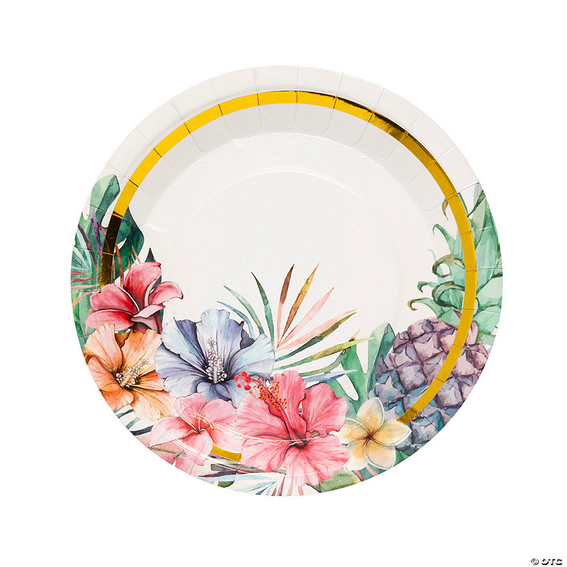 Elevated Luau Pineapple & Floral Paper Dinner Plates - 8 Ct. Image