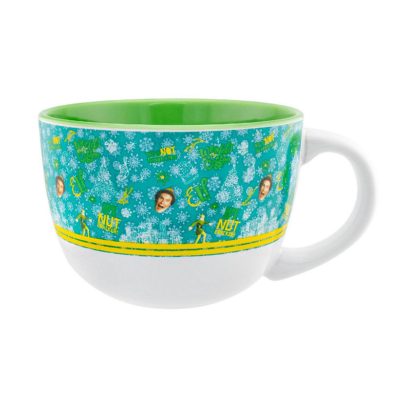 Elf Tossed Pattern Ceramic Soup Mug  Holds 20 Ounces Image