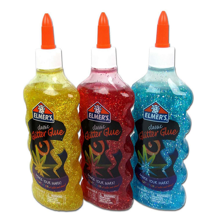 Elmer's Glitter Glue Assorted Red/Yellow/Blue 6oz (3 bottles)