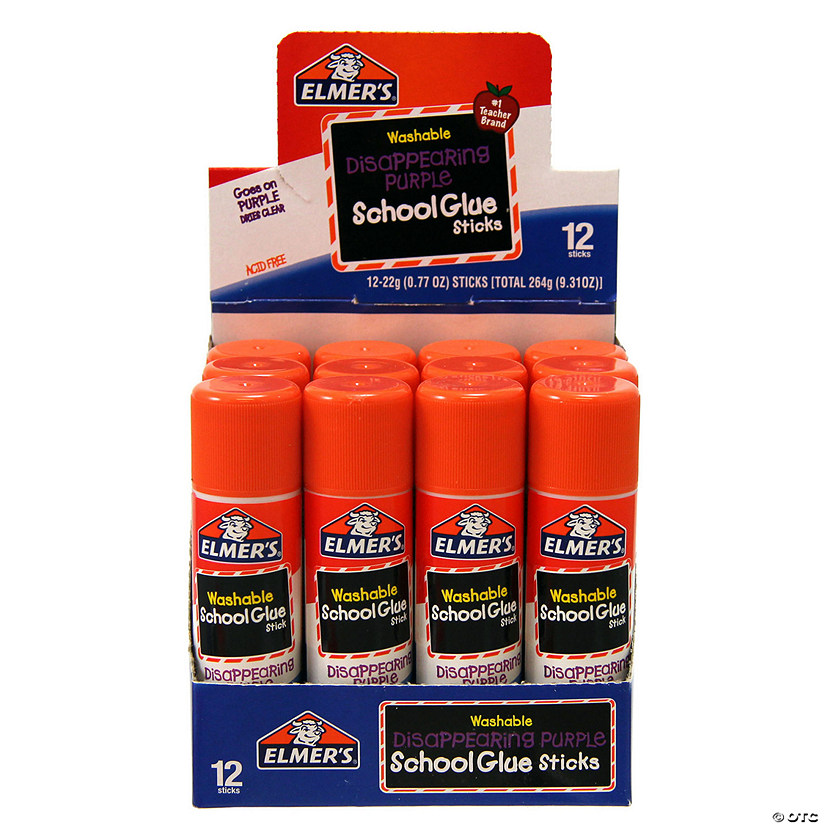 Elmer's Washable School Glue Stick, Disappearing Purple, 0.77 oz, Pack of 12 Image