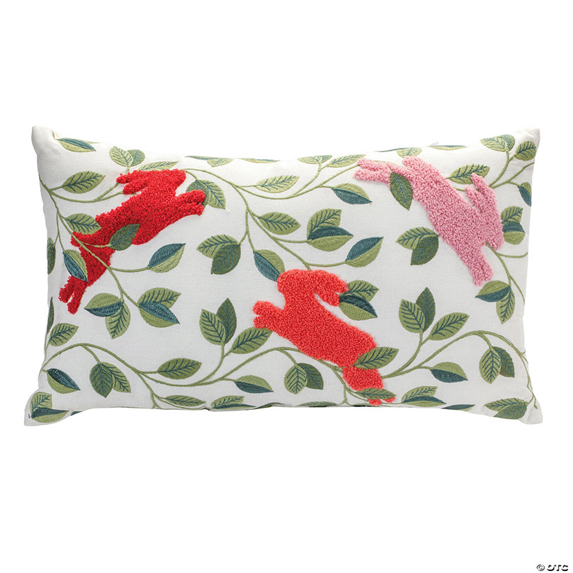 Embroidered Rabbits Throw Pillow 12"L X 9"H Polyester Image