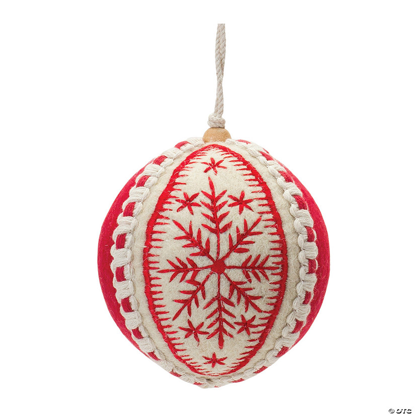 Embroidered Wool Ball Ornament (Set Of 4) 4"D Wool Image