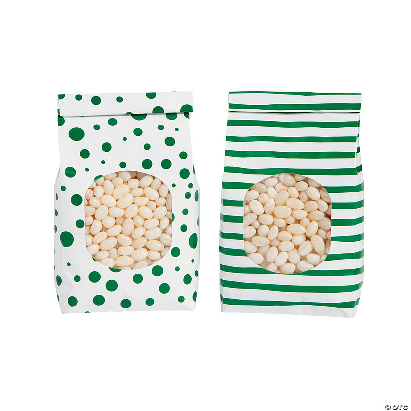 Emerald Green Patterned Tin Tie Treat Bags with Window - 12 Pc. Image