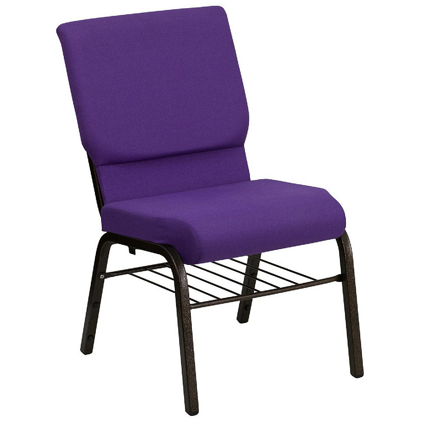 Emma + Oliver 18.5"W Church Chair, Purple Fabric Book Rack/Gold Vein Frame Image