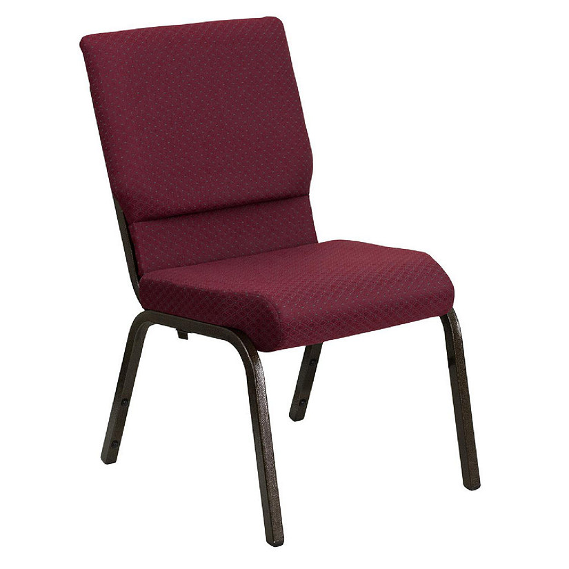 Emma + Oliver 18.5"W Stack Church Chair, Burgundy Patterned Fabric/Gold Vein Image