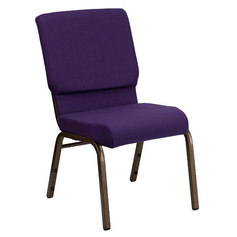 Emma + Oliver 18.5"W Stack Church Chair, Royal Purple Fabric/Gold Vein Frame Image