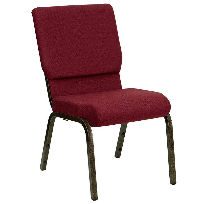 Emma + Oliver 18.5"W Stacking Church Chair in Burgundy Fabric - Gold Vein Frame Image