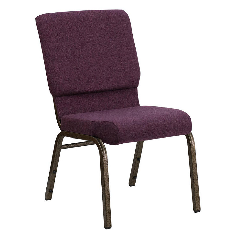 Emma + Oliver 18.5"W Stacking Church Chair in Plum Fabric - Gold Vein Frame Image