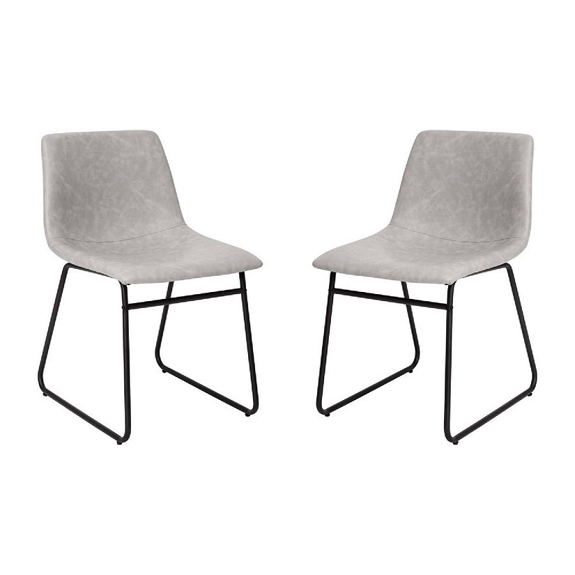 Emma + Oliver 18 Inch Indoor Dining Table Chairs, Light Gray LeatherSoft/Black Frame-Set of 2 Image