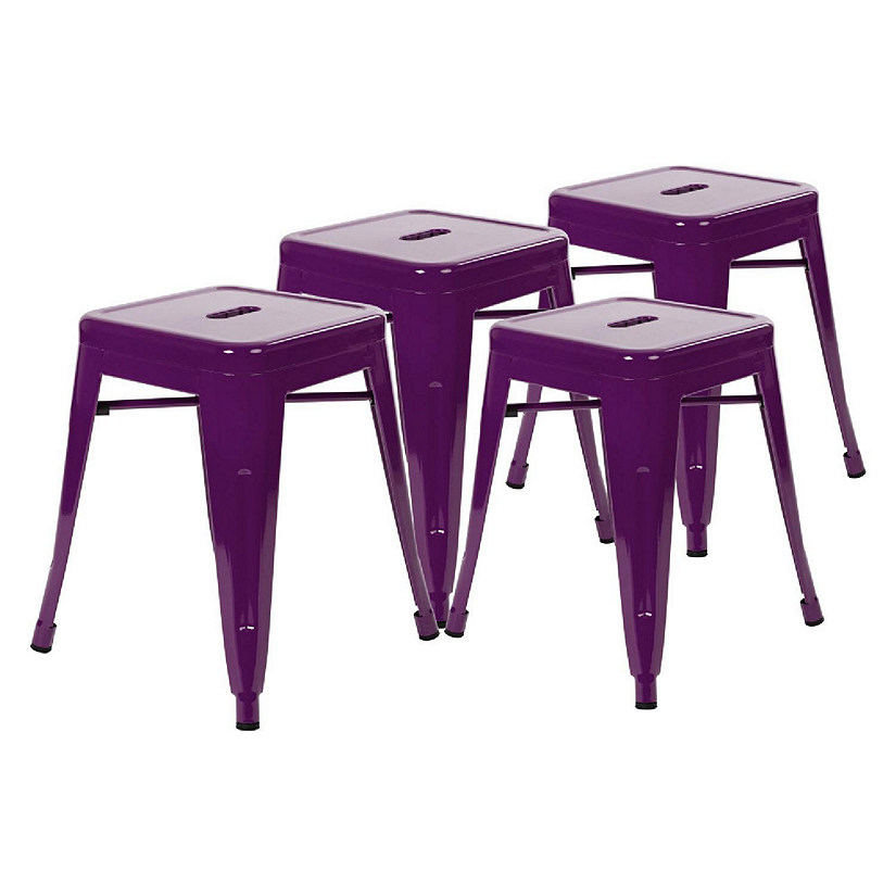 Emma + Oliver 18 Inch Table Height Indoor Stackable Metal Dining Stool in Purple-Set of 4 Image