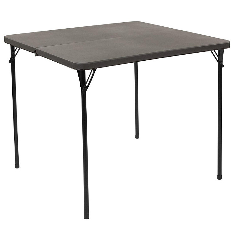 Emma + Oliver 2.83-Foot Square Bi-Fold Dark Gray Plastic Folding Table with Carrying Handle Image