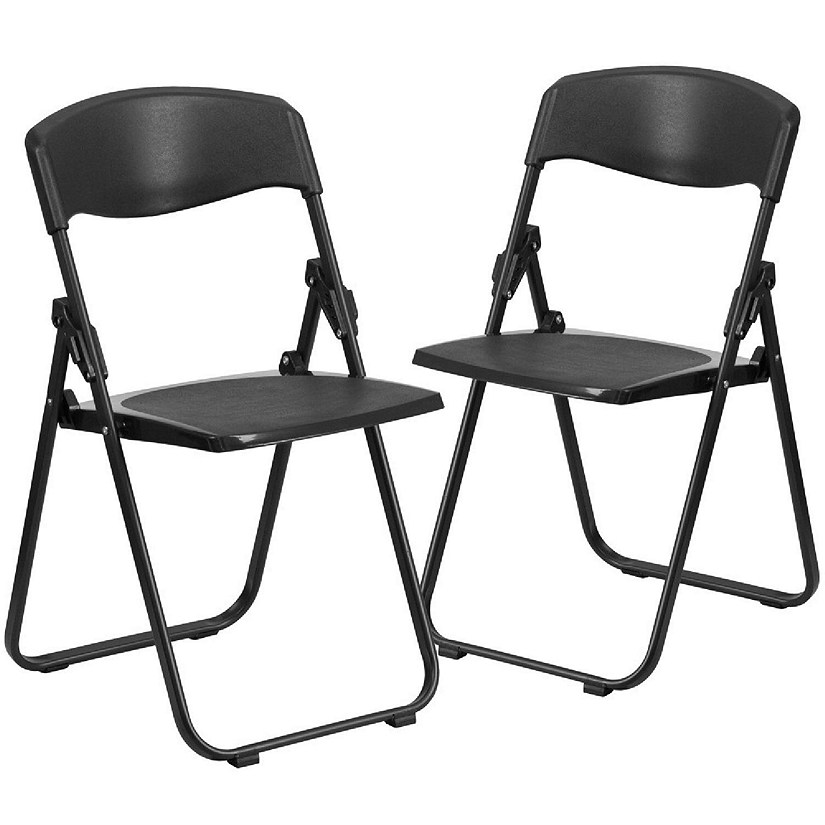 Emma + Oliver 2 Pack Black Plastic Folding Chair with Built-in Ganging Brackets Image