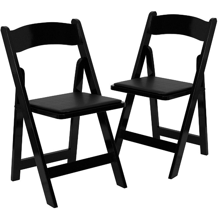 Emma + Oliver 2 Pack Black Wood Folding Chair with Vinyl Padded Seat Image