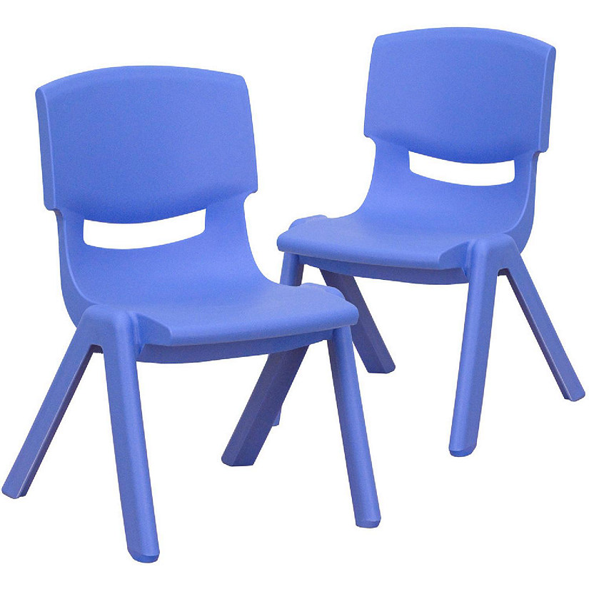 Emma + Oliver 2 Pack Blue Plastic Stackable School Chair with 10.5"H Seat, Preschool Chair Image