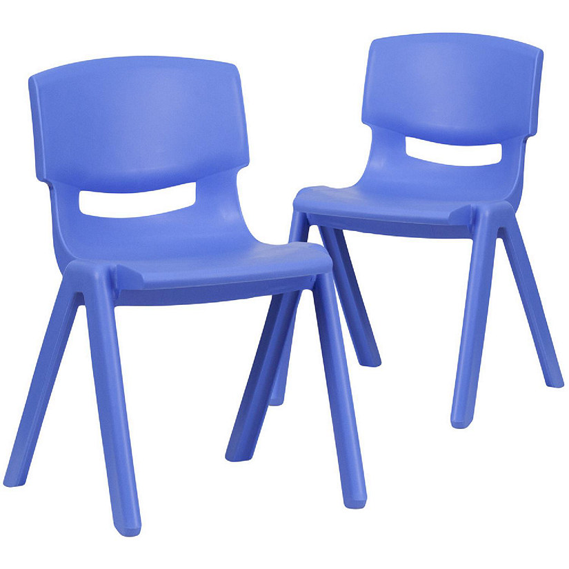 Emma + Oliver 2 Pack Blue Plastic Stackable School Chair with 13.25"H Seat, K-2 School Chair Image