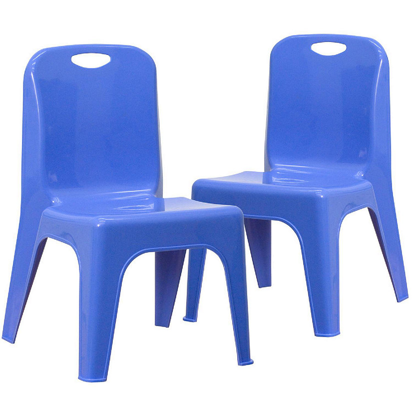 Emma + Oliver 2 Pack Blue Plastic Stackable School Chair with Carrying Handle and 11"H Seat Image