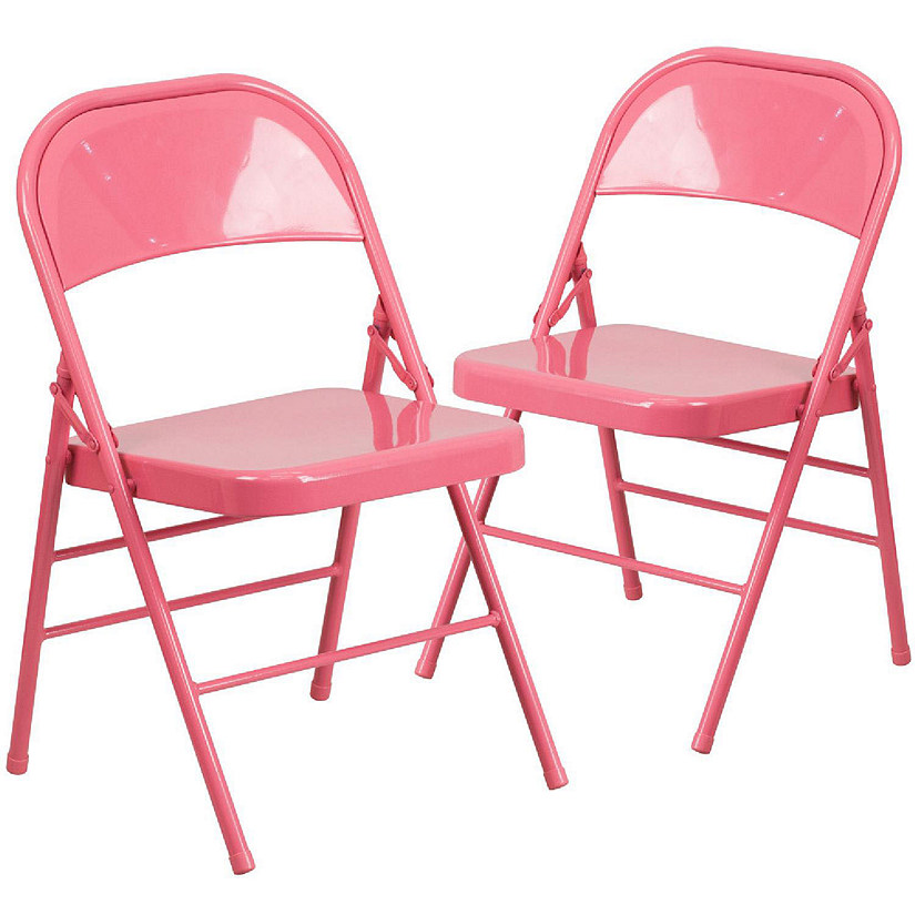 Emma + Oliver 2 Pack Bubblegum Pink Triple Braced & Double Hinged Metal Folding Chair Image