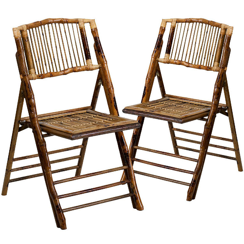 Emma + Oliver 2 Pack Commercial Event Party Rental Bamboo Folding Chair Image