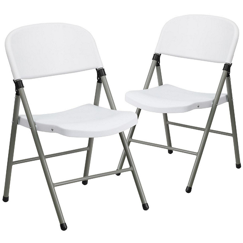 Emma + Oliver 2 Pack Commercial White Plastic Event Party Rental Folding Chair Image