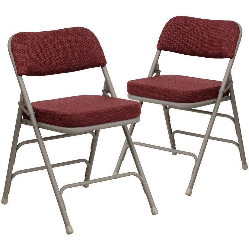 Emma + Oliver 2 Pack Curved Triple Braced & Double Hinged Burgundy Fabric Metal Folding Chair Image